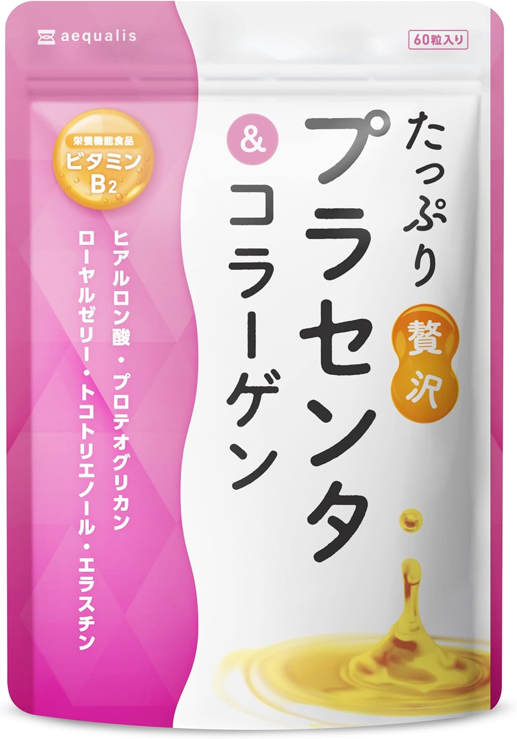 aequalis Moisturizing, Plenty of Luxury Placenta Supplement, 402,000 mg, Collagen, Hyaluronic Acid, Made in Japan, 30 Day Supply, 60 Tablets