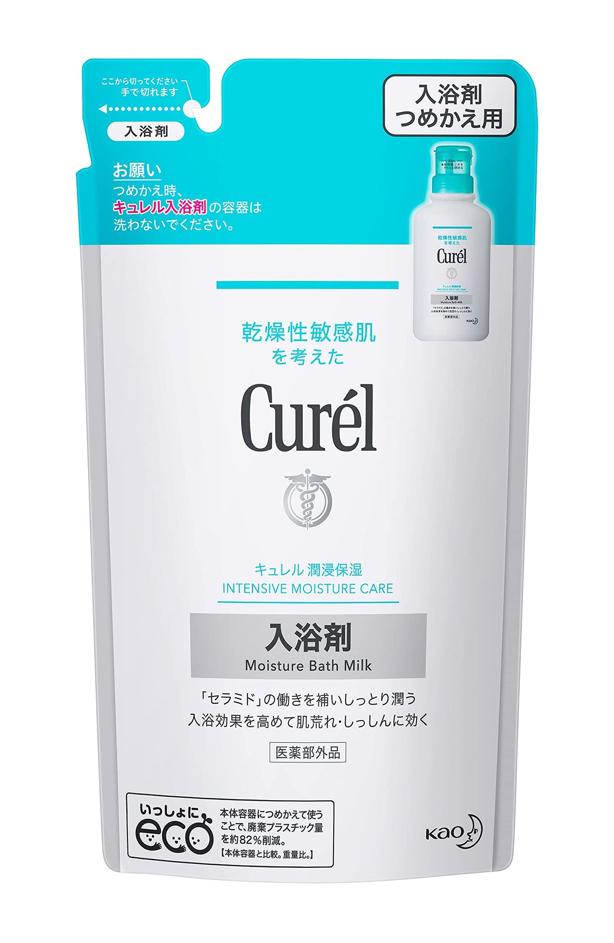 Curél Intensive Moisture Care Bath Milk, Medicated Bath Additive with Ceramide Function, Milky White Water, 360 mL Refill or 420 mL Bottle