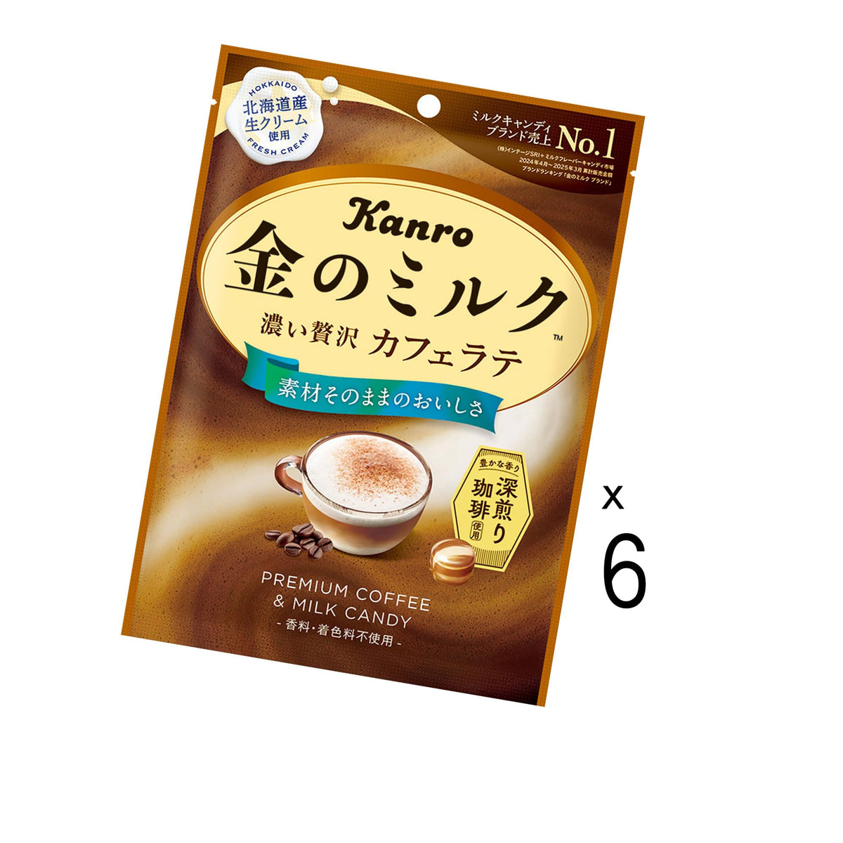 Kanro Kin no Milk Cafe Latte Milk Candy, 61 g x 6 Bags