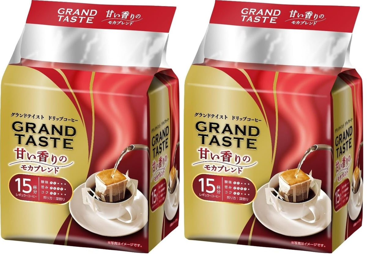 Key Coffee Grand Taste Drip Coffee Bags, 15 Bags of 6 g, Rich, Mocha Or Mild Blend