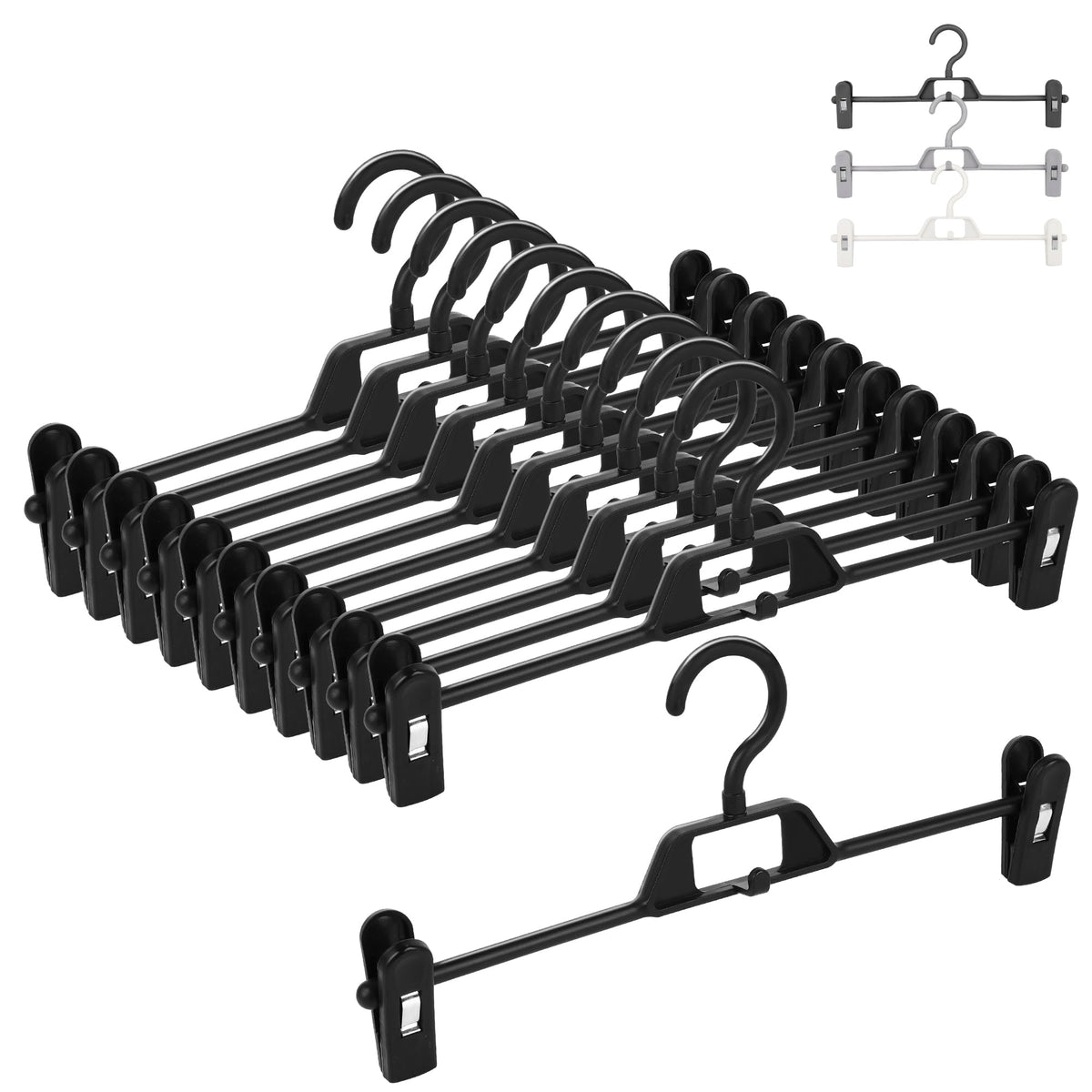 Titiroba Trouser Hanger with Clips, Slide-Adjust Non-Slip Clip Hangers for Trousers and Skirts, 34 x 14 cm, Sets of 10 or 20, White, Black, Grey or Aqua