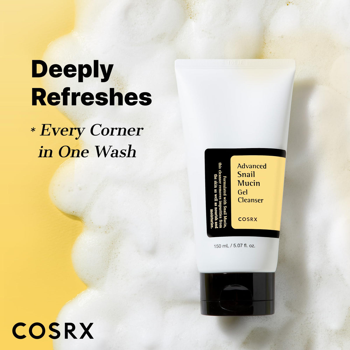 COSRX Advanced Snail Mucin Gel Cleanser, pH-Balanced Gel Face Wash with 10,000 ppm Snail Secretion Filtrate, 150 mL