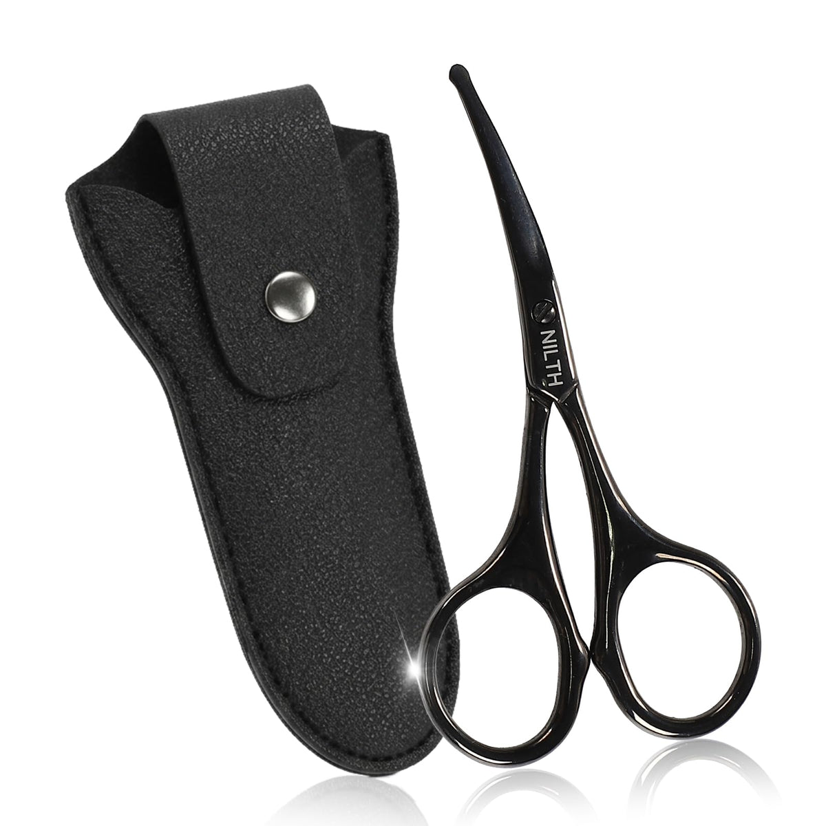 Round-Tip Curved-Blade Nose Hair Scissors, Stainless Steel Grooming Scissors for Nose, Eyebrows and Fine Hair with Case, Silver or Black