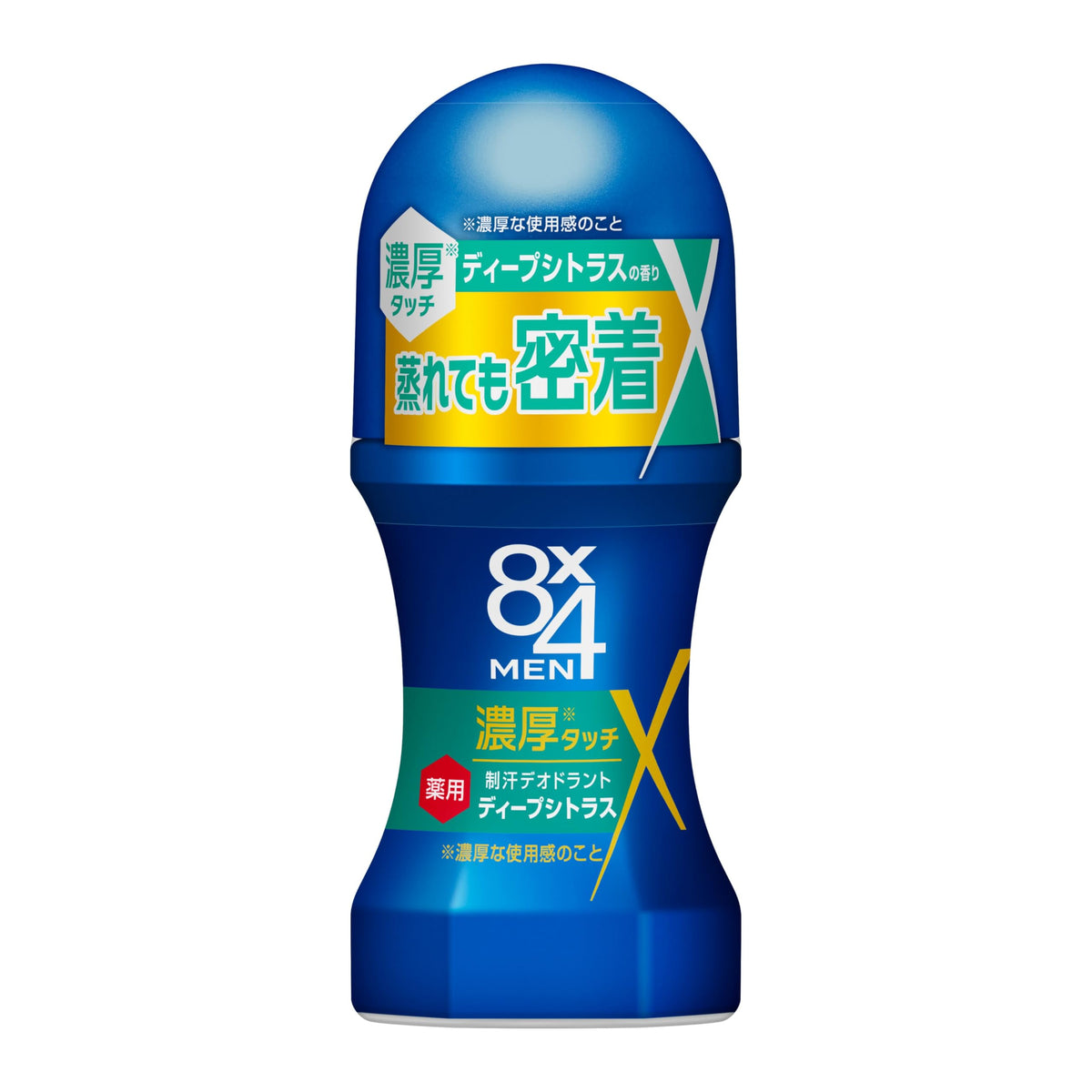 Kao 8x4 Men Rich Touch Medicated Antiperspirant Deodorant Roll-On, Unscented / Deep Citrus, 60mL