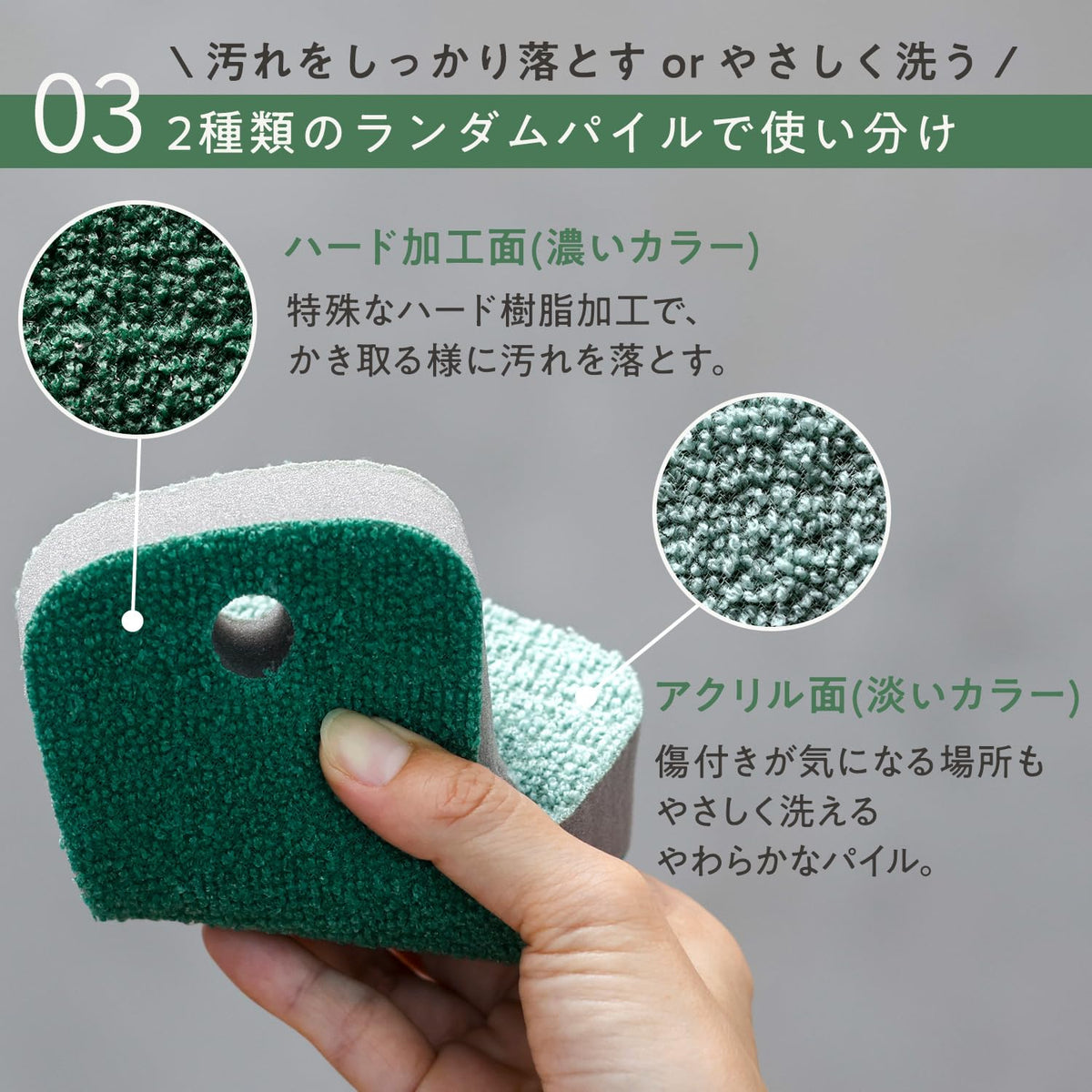 Marna Mizu Pika Bath Sponge, Two-Faced Resin Pile Sponge That Cleans with Water Only, About 15.5 x 8.2 x 3.3 cm and 23 g, Grey or Green