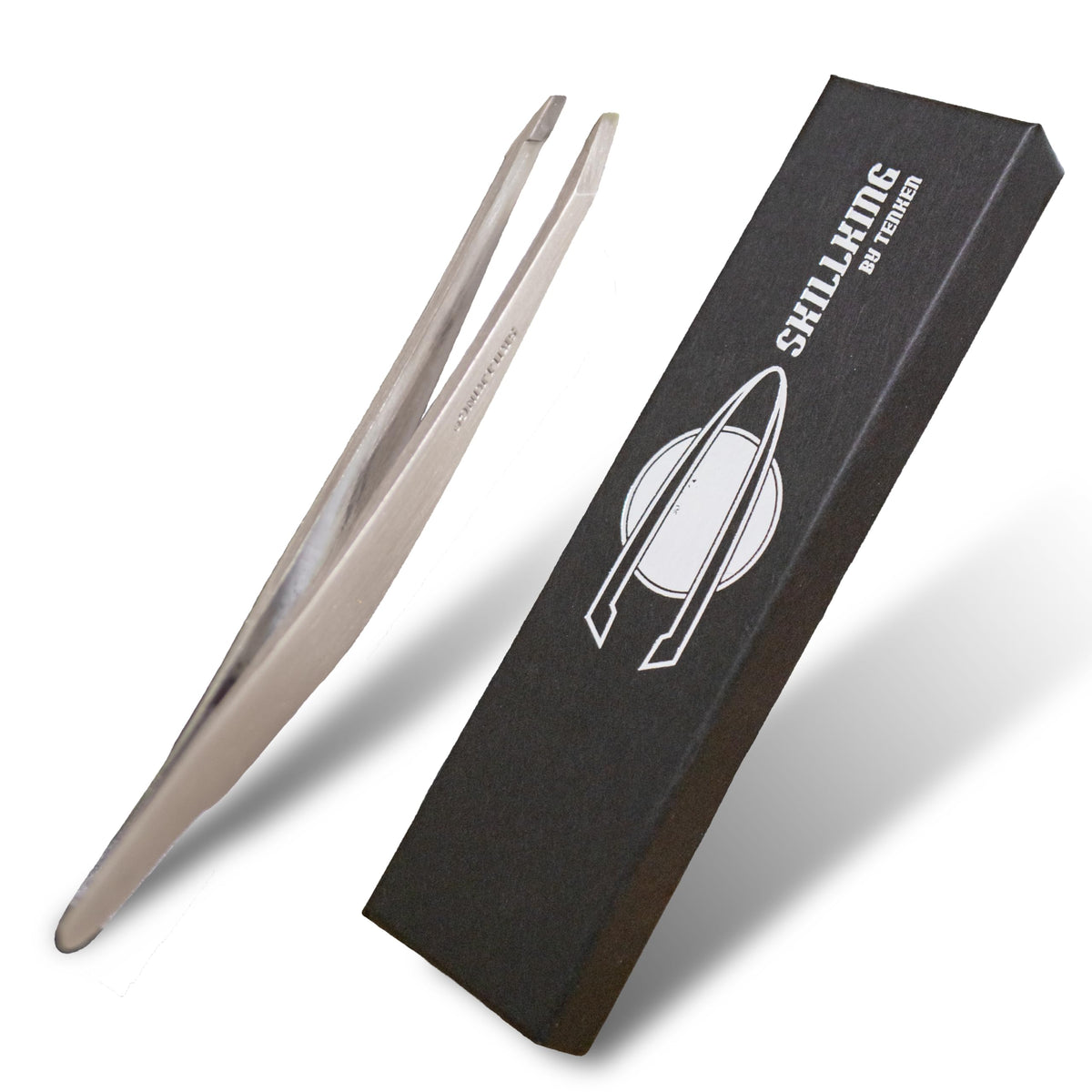 SKILLKING Slant-Tip Tweezers, Precision Stainless Steel Hair Tweezers Made in Seki, Japan with Tip Cap and Gift Box