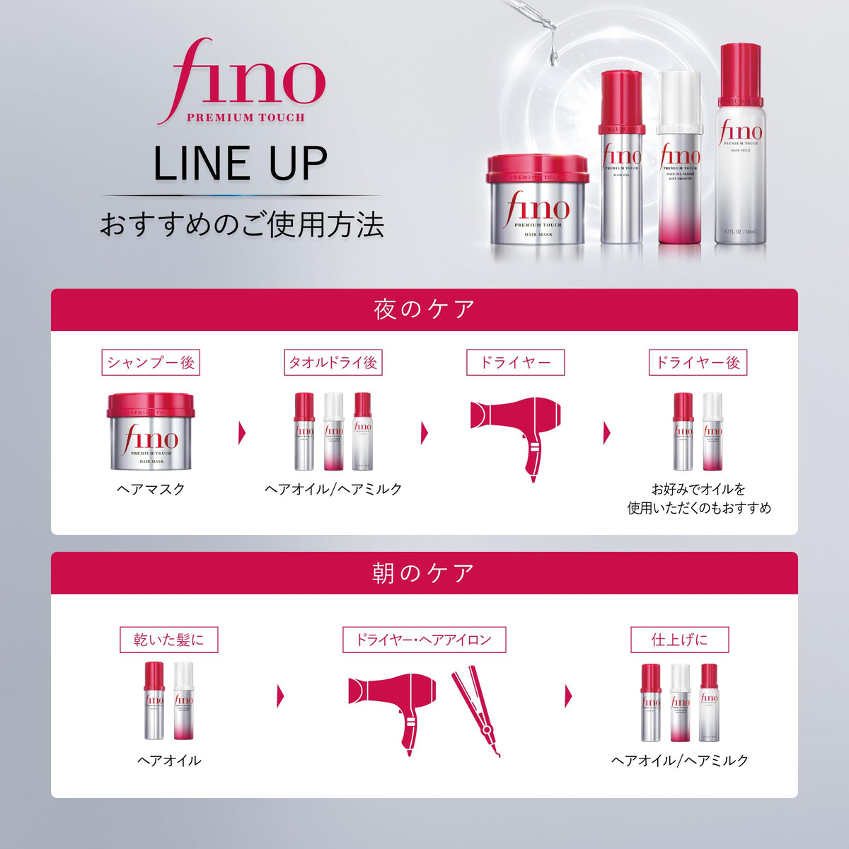 Fino Premium Touch Hair Oil Serum, Airy Smooth or Rich Type, 70mL x 2 Set + Sample
