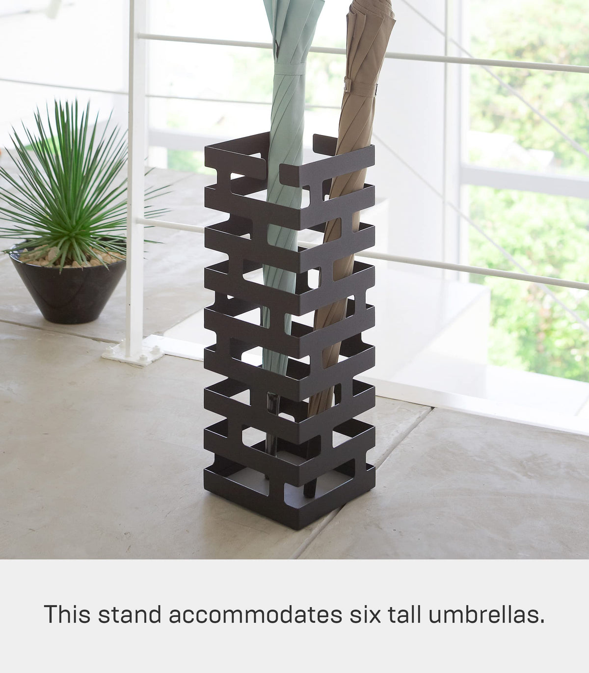 Yamazaki Brick Umbrella Stand, Square Brick-Pattern Stand for Six Umbrellas, 15 x 15 x 43 cm and 1.7 kg, Black or White