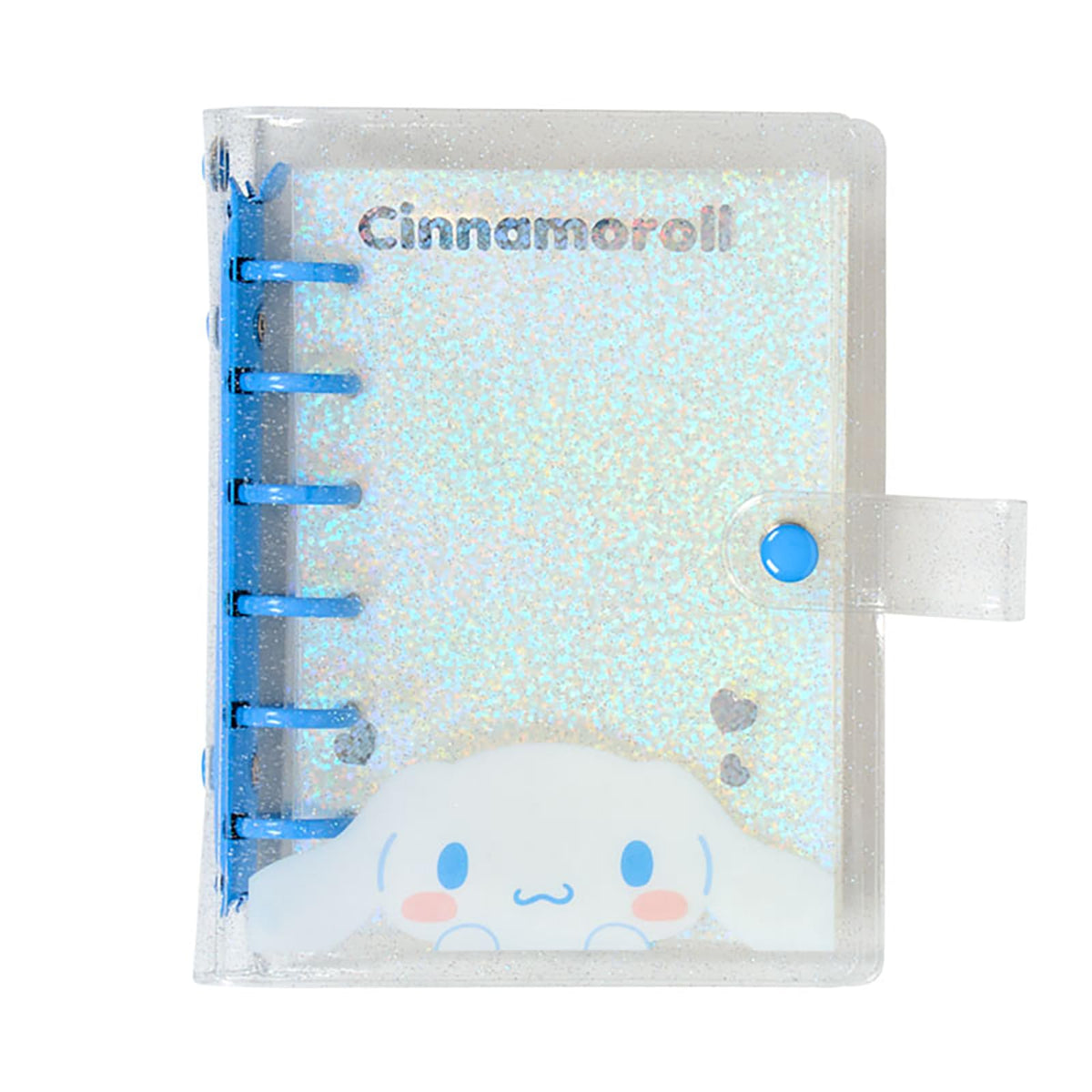 Sanrio Clear Sticker Binder, Six-Ring Snap-Button Binder with Holographic Glitter Refill Pockets for Stickers up to 7.3 x 12.9 cm, About 14 x 15 x 2.5 cm, Six Characters