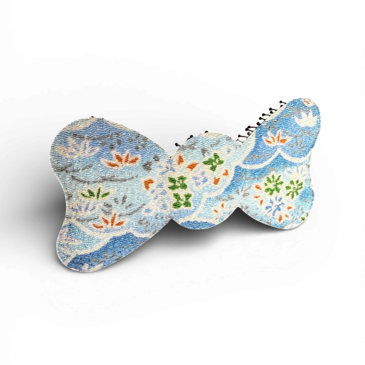 Japanese Chirimen Cloud and Flower Pattern No-Crease Hair Clip for Bangs, Made in Japan, 7 Shapes and 5 Colors