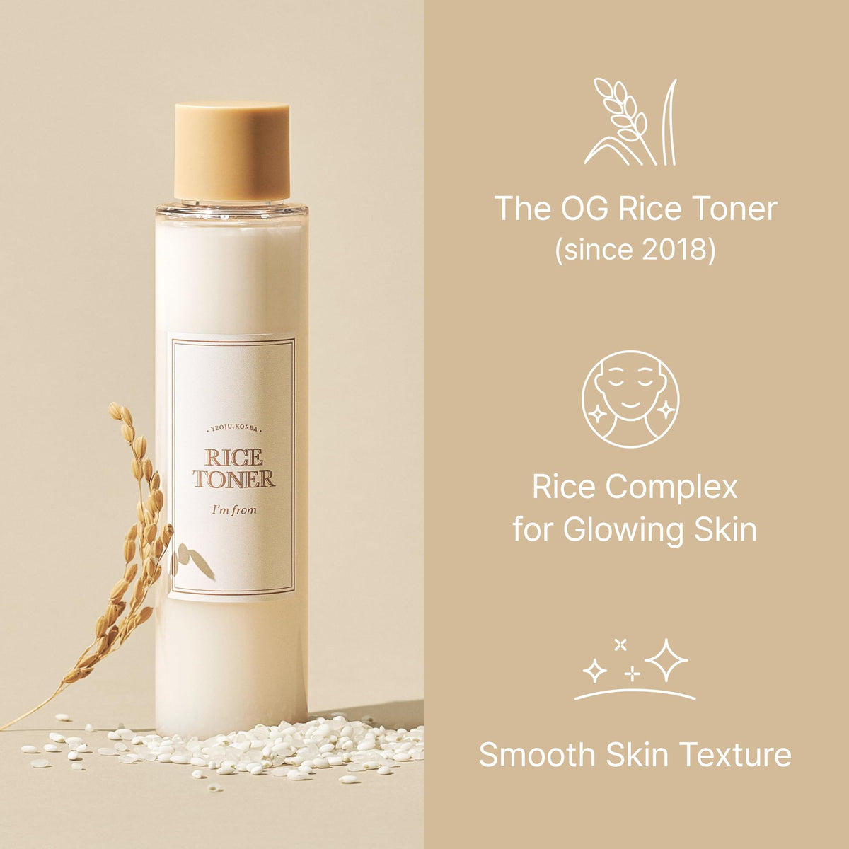 I'm from Rice Toner, Double-Layer Rice Extract Essence Toner with Niacinamide and Adenosine for Glowing, Smooth Skin, 150 mL