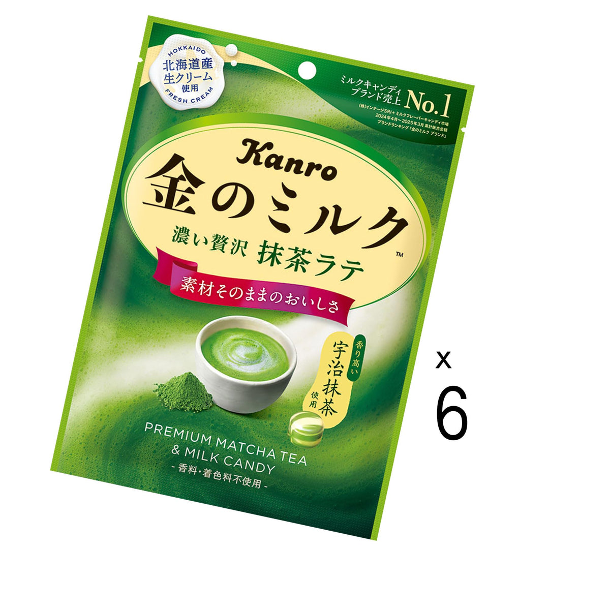 Kanro Gold Milk Candy Rich Matcha Latte, 6 Bags Of 61 g, With Uji Matcha And Hokkaido Cream