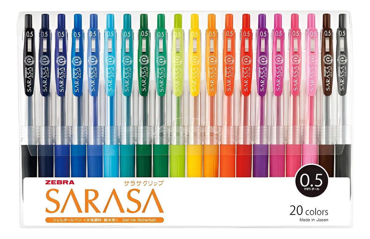 Zebra Sarasa Clip Gel Pens 0.5 mm, 20 Colors, JJ15-20CA