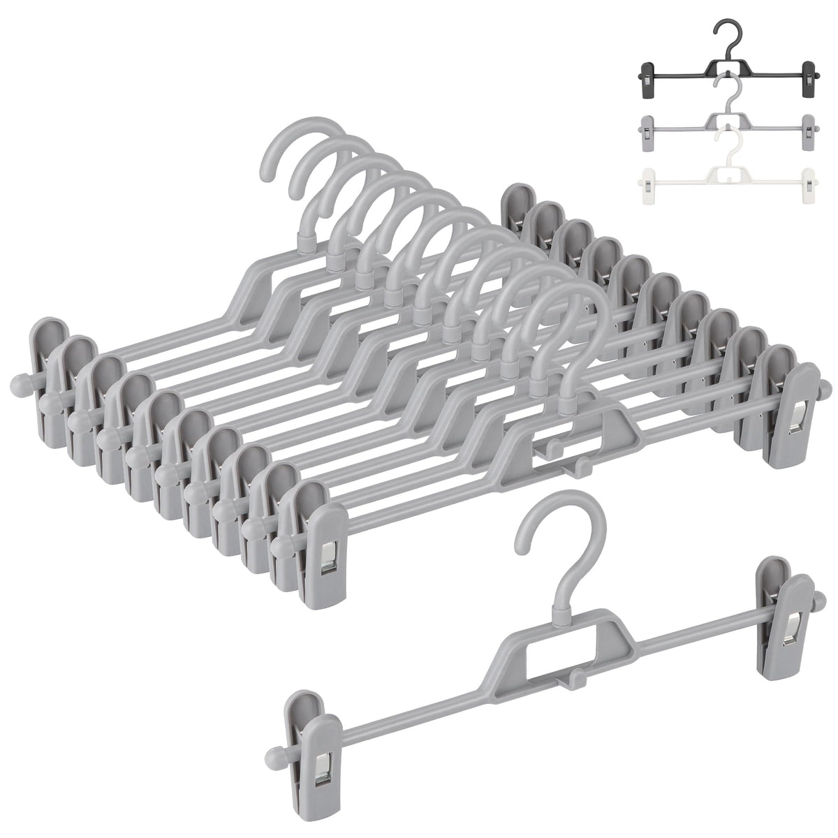 Titiroba Trouser Hanger with Clips, Slide-Adjust Non-Slip Clip Hangers for Trousers and Skirts, 34 x 14 cm, Sets of 10 or 20, White, Black, Grey or Aqua