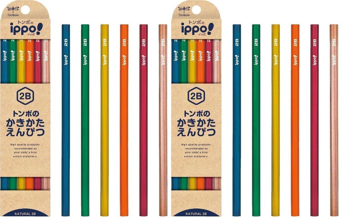 Tombow Ippo Kakikata Learning Pencils 2B, Hexagonal 175 mm Shaft with Name Area, 12 Pencils per Box, Mermaid, Fairy, Gradient, Pastel or Natural Designs, 1 or 2 Dozens