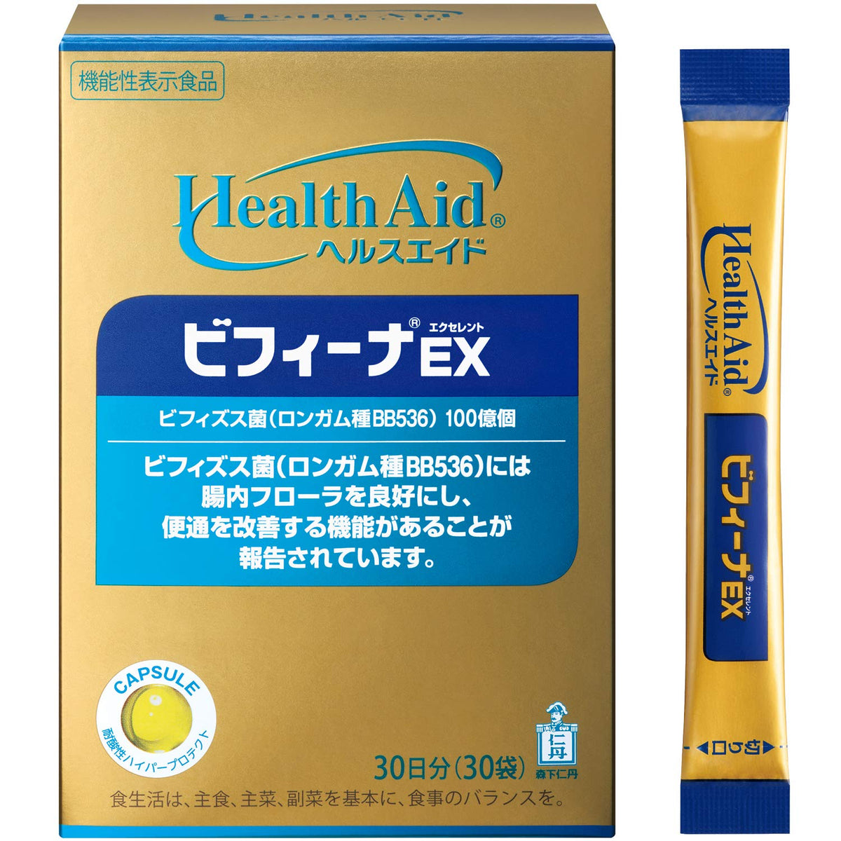 Morishita Jintan Health Aid Bifina EX, Live Bifidobacteria BB536 10 Billion per Stick, Notified Food with Function Claims, Lemon Flavor, 30 Sticks