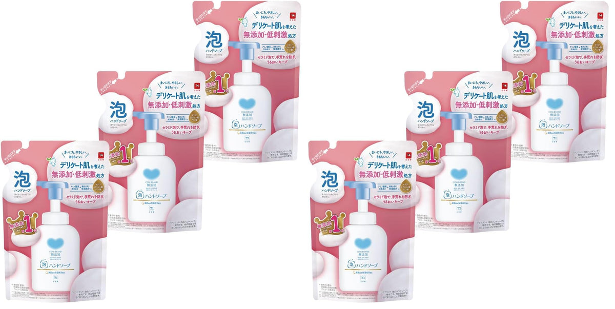 Cow Brand Additive-Free Foaming Hand Soap Refill, Ceramide and Hyaluronic Acid Gentle Hand Wash for Delicate Skin, Unscented, 320 mL Pouches, 3, 6 or 15 Pouches