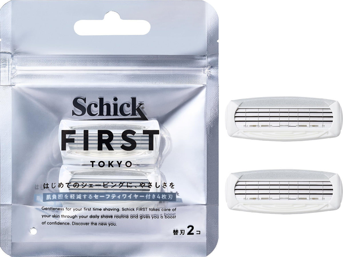 Schick First Replacement Blades, 2 Four-Blade Cartridges with Safety Wires and Swing Head for Schick First Razor Holders, Made in Germany