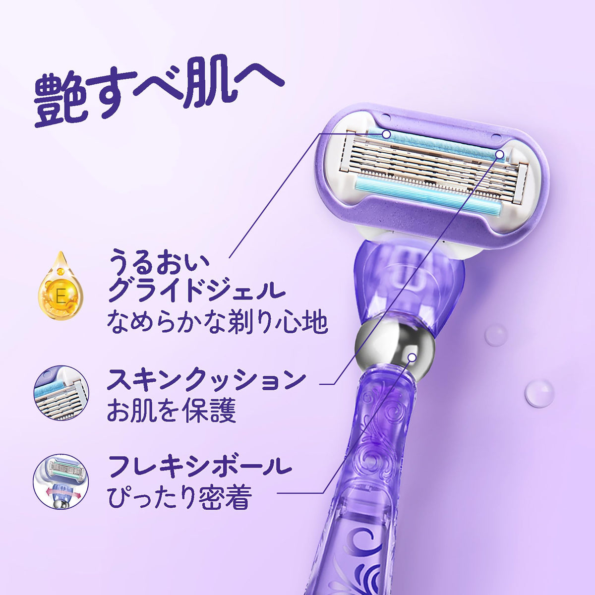 Gillette Venus Swirl Women's Razor with Flexiball, Handle plus 2 Five-Blade Cartridges, Made in Japan
