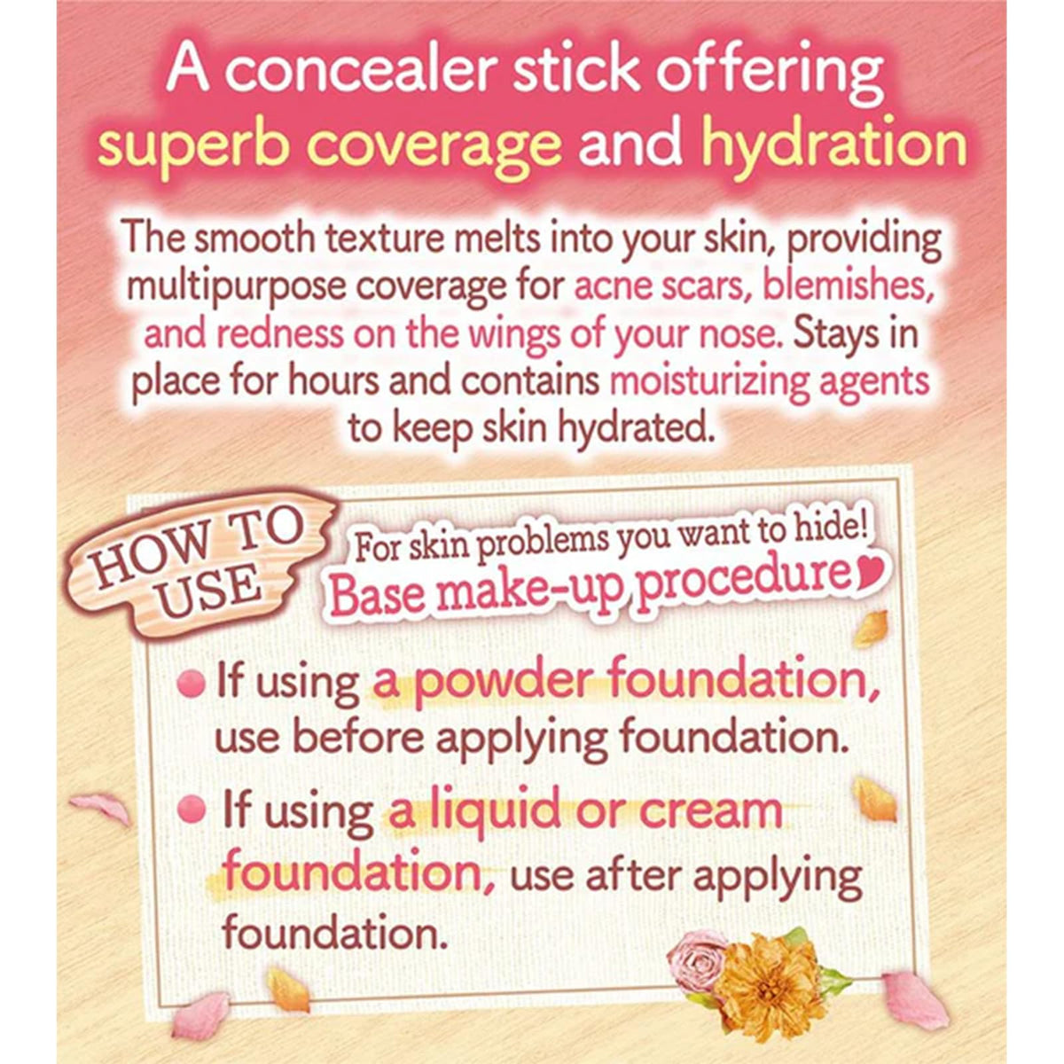 Canmake Color Stick Concealer, Smooth High-Coverage Concealer Stick for Blemishes and Under-Eye Shadows, 1.9 g