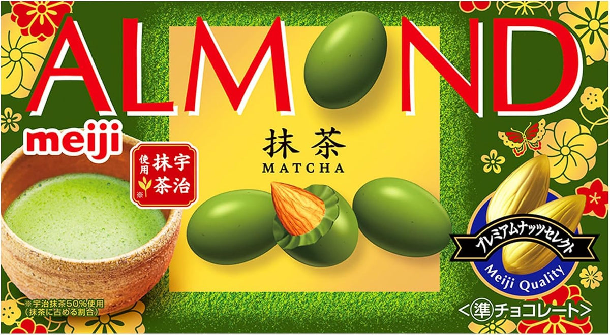 Meiji Almond Chocolate Matcha 67 g, Almonds Coated in Uji Matcha Quasi-Chocolate