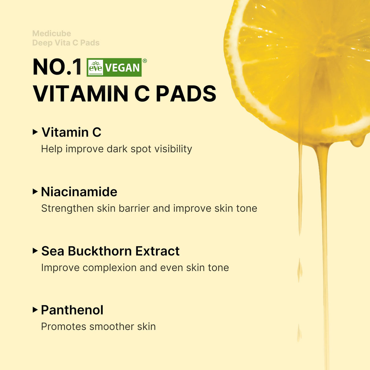 medicube Deep Vita C Pad, Vitamin C and Niacinamide Double-Sided Toner Pads, 70 Pads