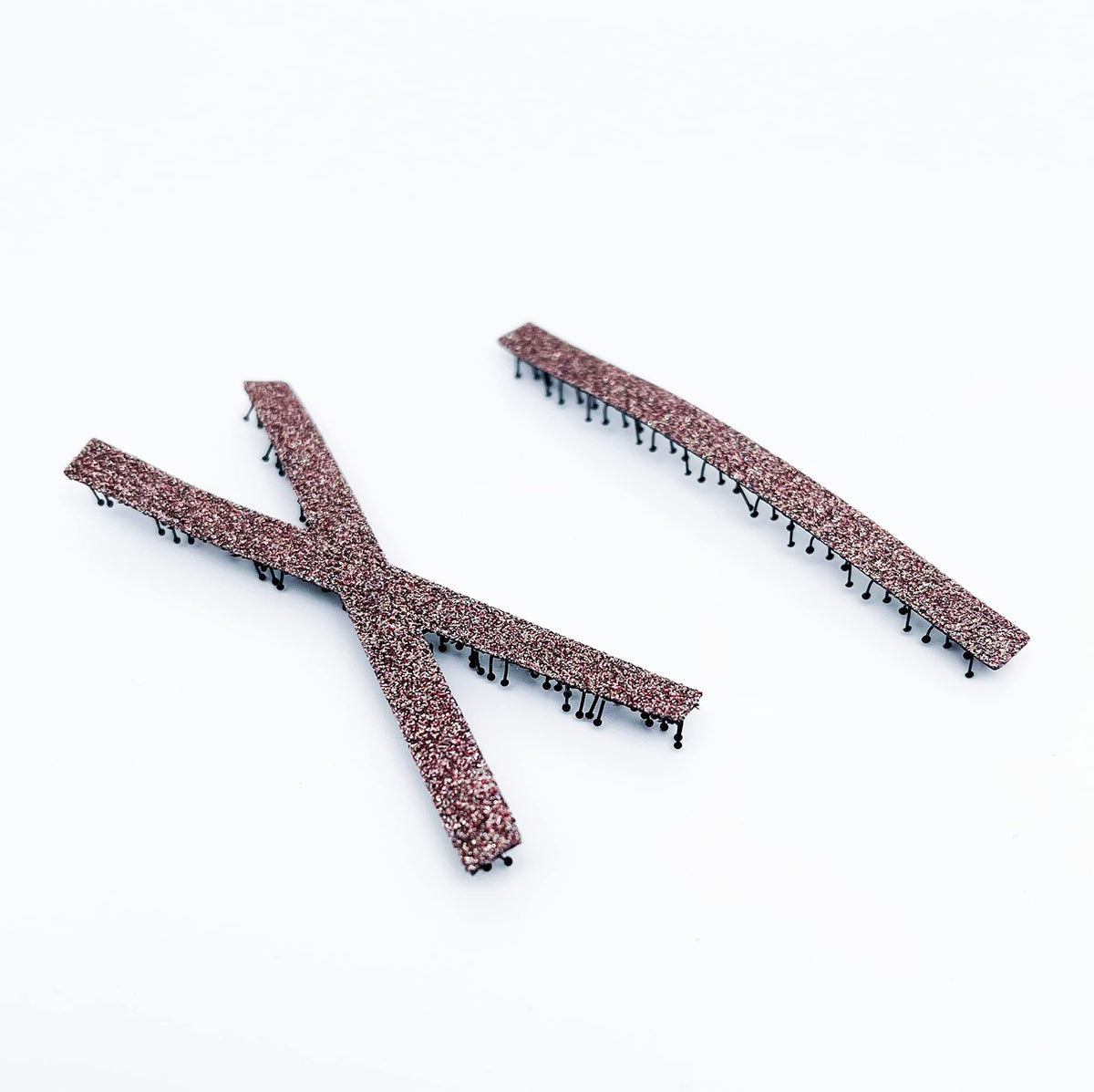 Glitter Plain-Color No-Crease Hair Clip for Bangs, Made in Japan, Ribbons, Cross, Hearts, Five-Point Shapes and Rectangles