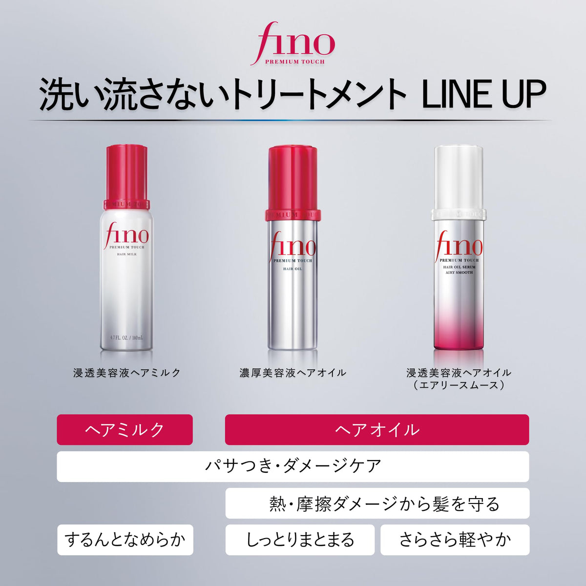 Fino Premium Touch Hair Oil Serum, Airy Smooth or Rich Type, 70mL x 2 Set + Sample