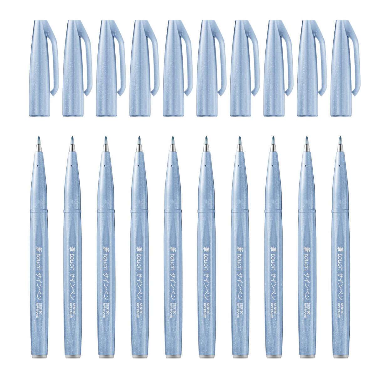 Pentel Brush Sign Pen SES15C, Brush-Touch Fibre-Tip Pens, Fine Point, Pack of 10 in One Colour, Pink, Green, Grey Blue, Orange, Pale Pink, Brown, Burgundy, Grey, Violet, Black or Light Green