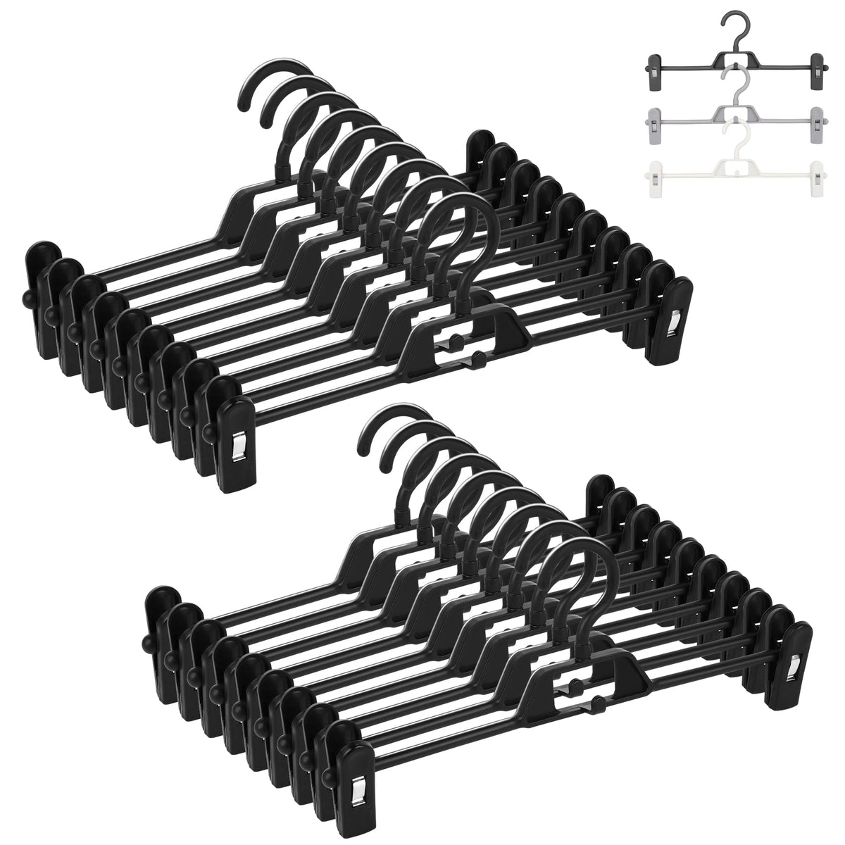 Titiroba Trouser Hanger with Clips, Slide-Adjust Non-Slip Clip Hangers for Trousers and Skirts, 34 x 14 cm, Sets of 10 or 20, White, Black, Grey or Aqua
