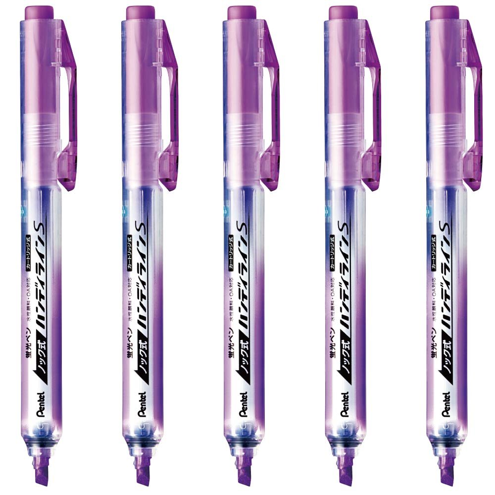 Pentel Handy-Line S Knock Highlighter SXNS15, Cap-Free Fluorescent Marker with Ball Shutter, 145 mm and 29 g, 5-Colour Set or Single Colours in Packs of 5 or 10