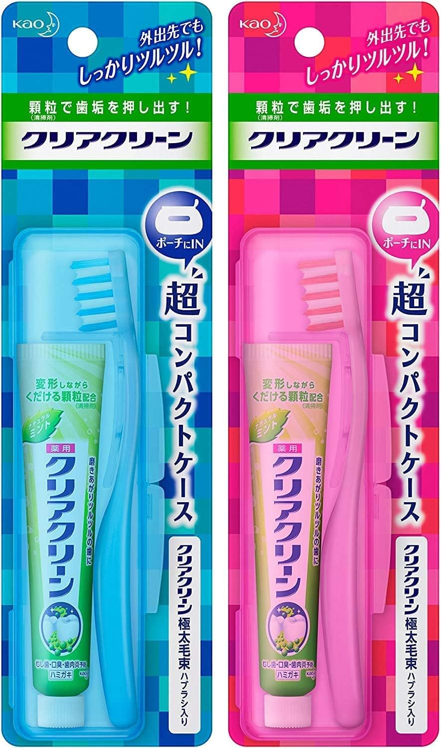 Clear Clean Travel Toothbrush And Mini Toothpaste Sets, 17g Natural Mint, Compact Case Set x2 / Mini 3-Pack x2 / Mini 3-Pack x3