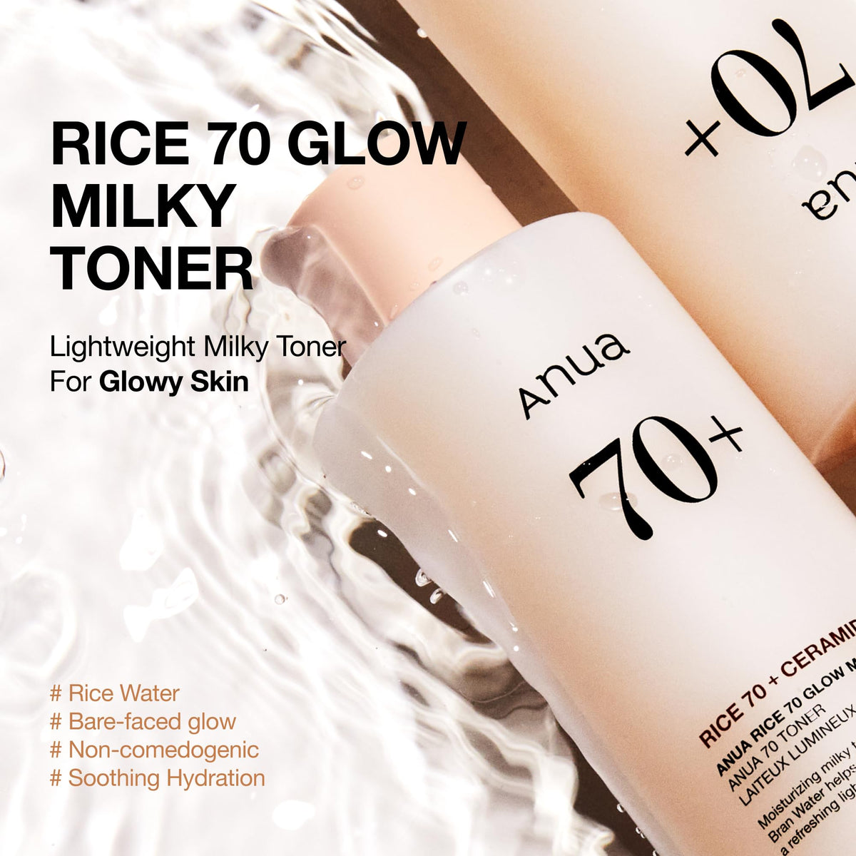 Anua Rice 70 Glow Milky Toner, Lightweight Rice Water and Ceramide Milky Face Toner for Glowing Skin, 250 mL