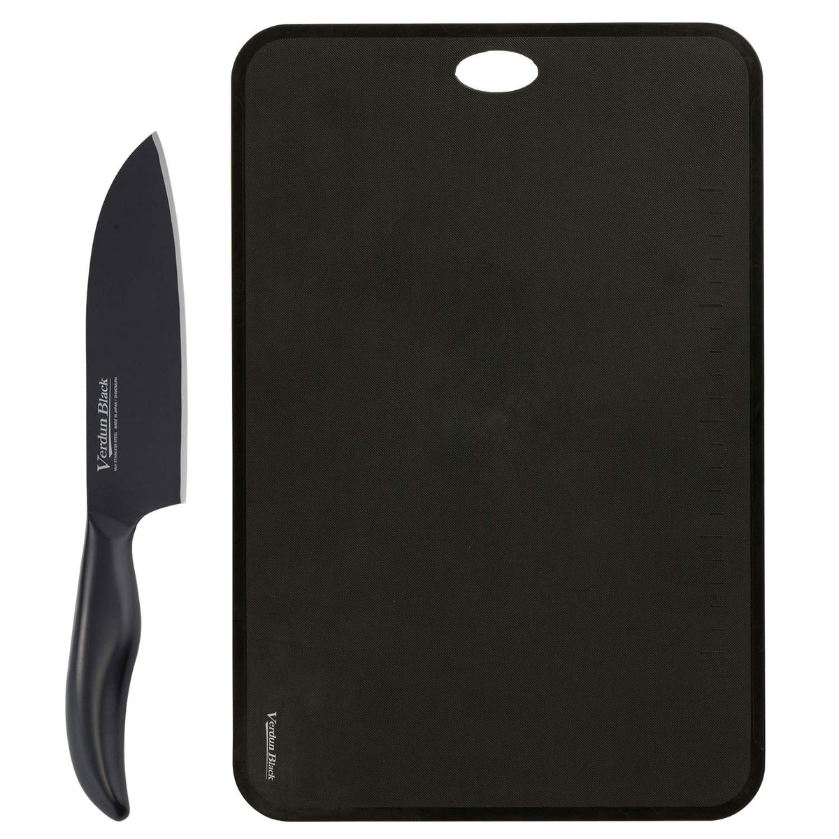 Shimomura Verdun Black Santoku Knife And Soft Sheet Cutting Board Set