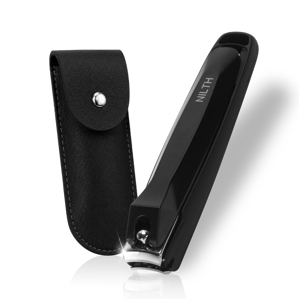 WeeSTYLE.K NILTH Curved-Blade Nail Clipper, Black Stainless Steel Clipper with Catch Cover and Case, 9 cm