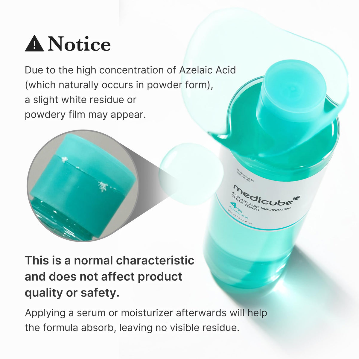 medicube Azelaic Acid Niacinamide Clear Toner 250 mL, Lightweight Daily Clarifying Toner with 4% Azelaic Acid, Hyaluronic Acid and Aloe Vera Leaf Extract