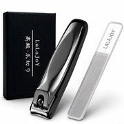 LaLaJoY Stainless Steel Nail Clipper Set, Black Nail Clipper with Clippings Cover, Built-In File and Glass Nail File