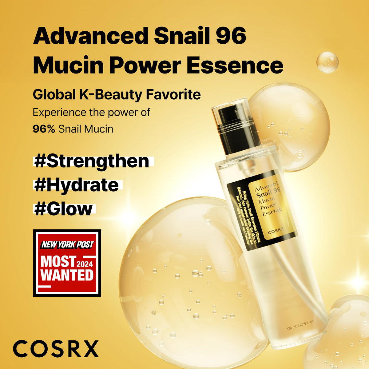 COSRX Advanced Snail 96 Mucin Power Essence, Hydrating Face Essence with 96% Snail Secretion Filtrate, 100 mL