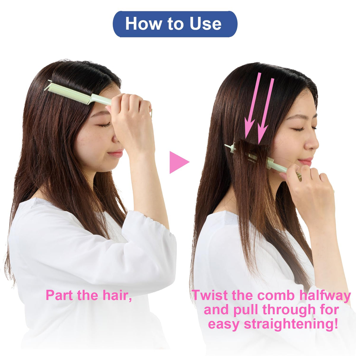 VESS Heat-Resistant One-Handed Hair Straightening Comb with Sectioning Pick, Purple