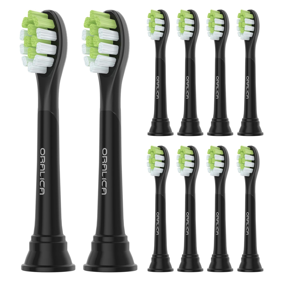 Compatible Replacement Brush Heads for Sonic Electric Toothbrushes, Standard Size with Tongue Cleaner and Protective Caps, White or Black, 4 to 10 Heads