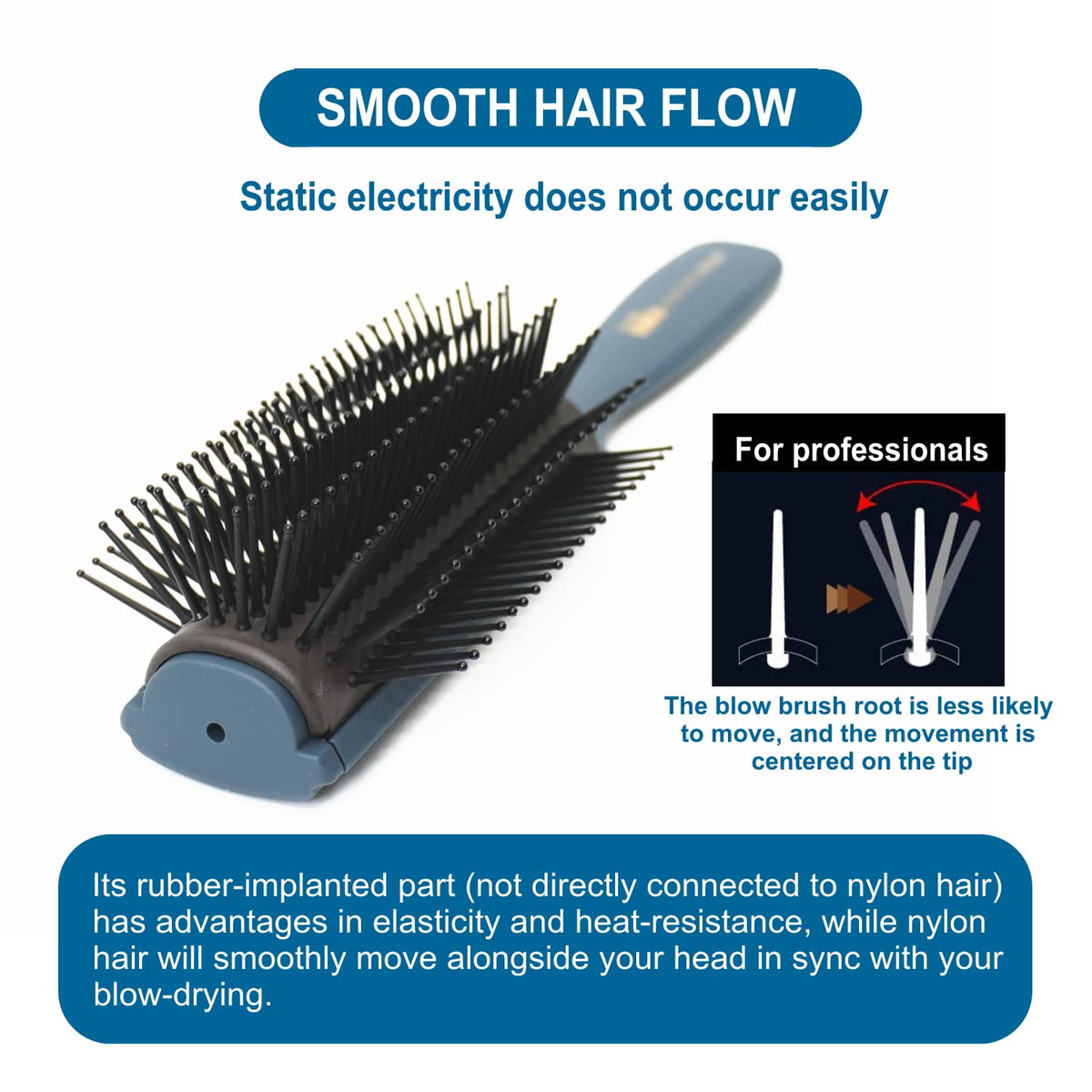 VESS Professional Blow Brush Pro-2000, Ceramic 9-Row Wide Type with Low-Friction Nylon Bristles, Made in Japan