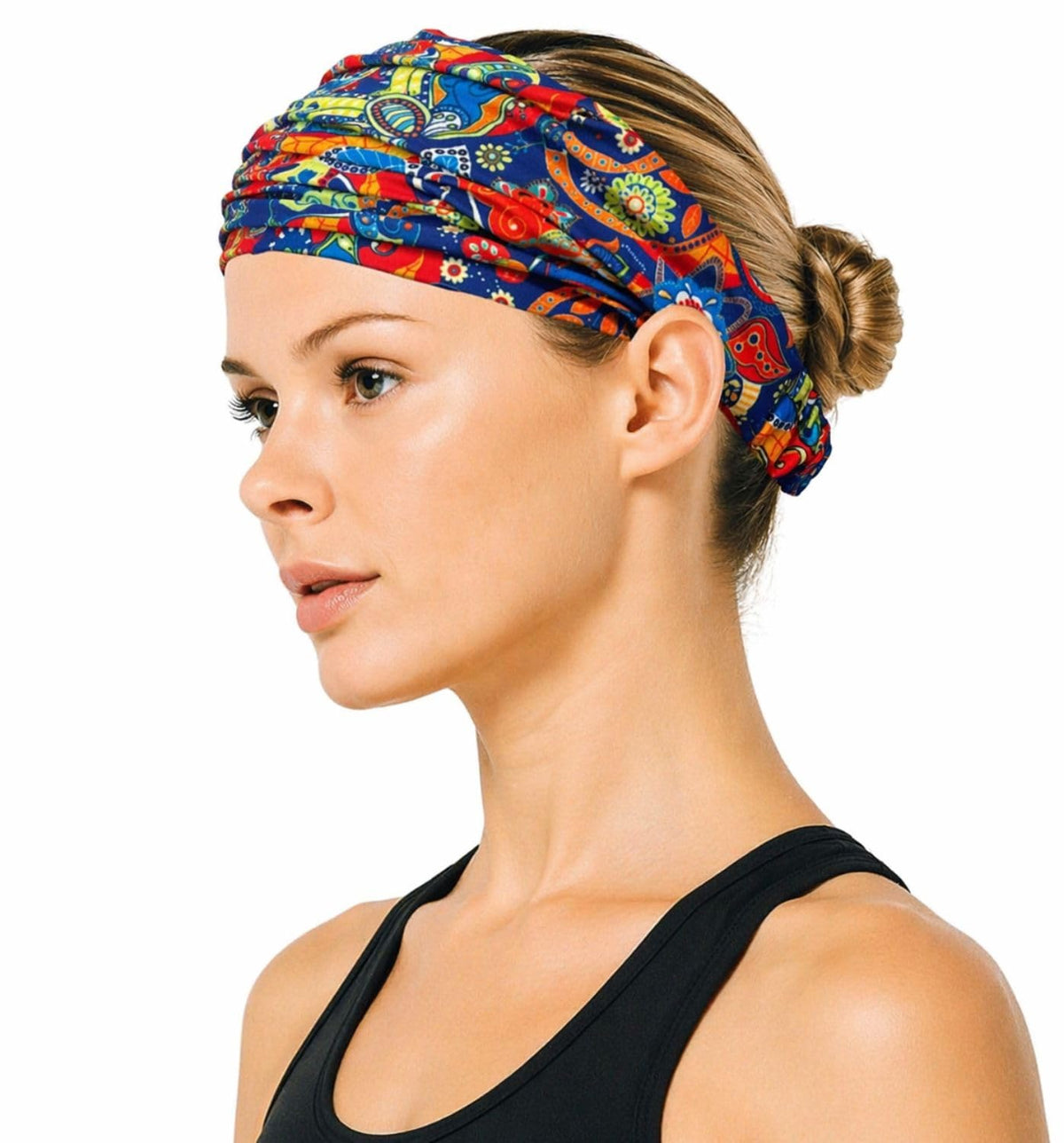 Elastic Bandana Headband for Women and Men, Wide Stretch Head Wrap in 15 Colors and Prints, One Size