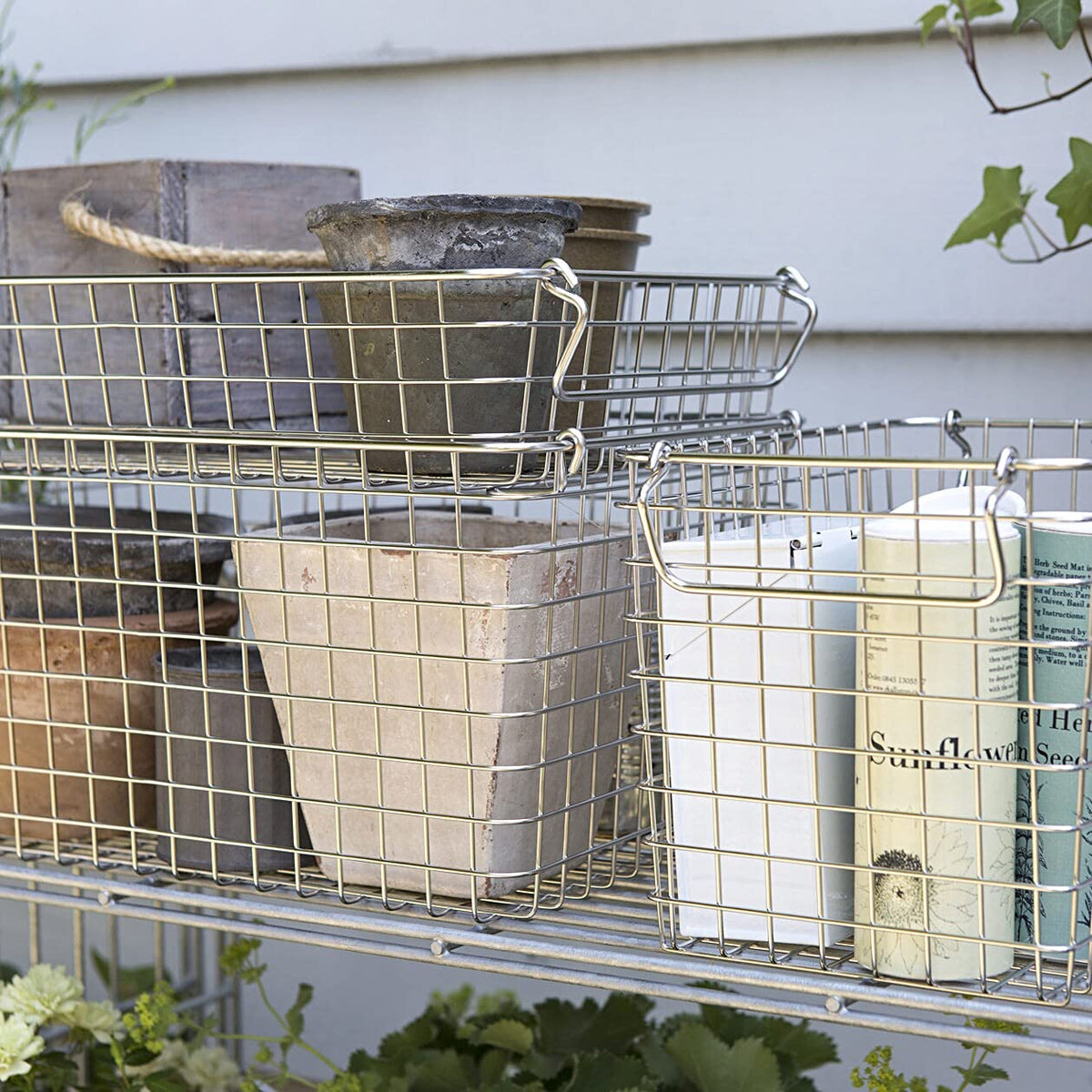 MUJI Stainless Steel Wire Basket with Handles, Stackable Two High, 26 x 18 x 18 cm, 37 x 26 x 18 cm, 37 x 26 x 24 cm, or 4-Basket Packs, Holds 5 kg
