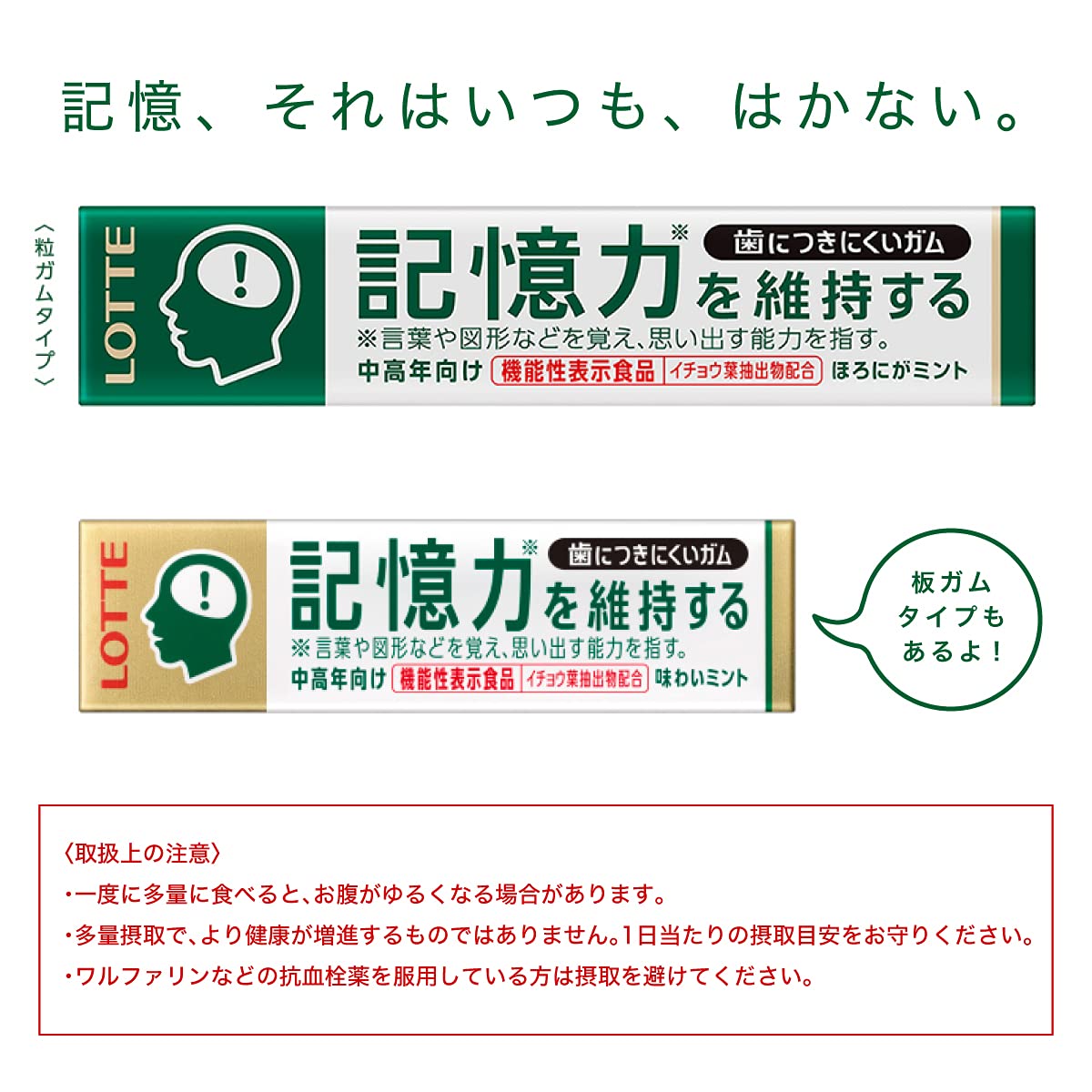 Tooth-Friendly Chewing Gum with Ginkgo Leaf Extract, Mint Flavor, 15 Packs of 9 Sticks, Food with Function Claims