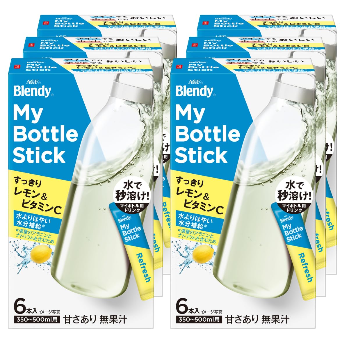 AGF Blendy My Bottle Stick Drink Powder, Refreshing Lemon Or Acerola With Vitamin C, 6 Boxes Of 6 Sticks
