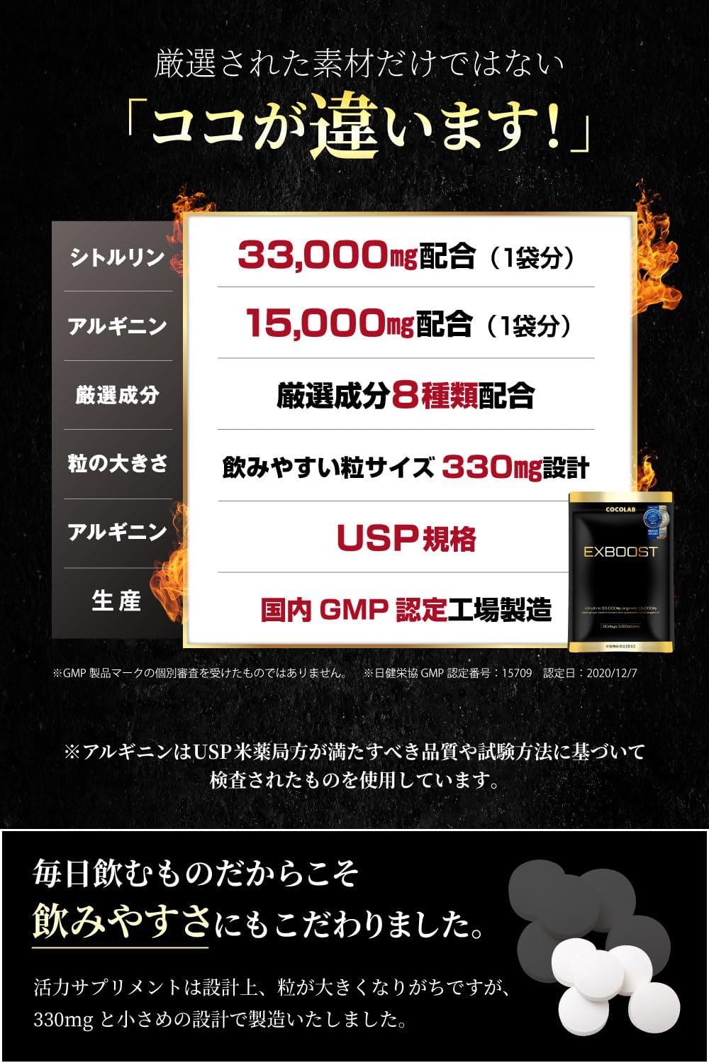 COCOLAB EXBOOST Ginger Supplement, Citrulline, Arginine, Carefully Selected Ingredients, Zinc, Made in Japan, Contains 9 Ingredients, 30 Day Supply
