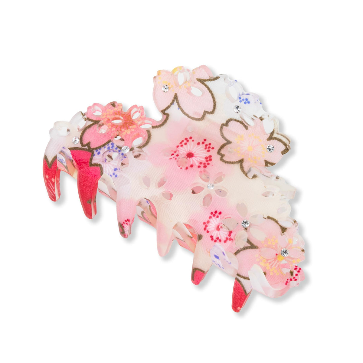 Noren Japanese Pattern Sakura Claw Hair Clip, Medium, Acrylic with Japanese Fabric, Made in Taiwan, 3 Colors