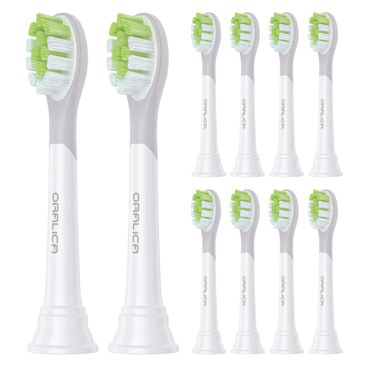 Compatible Replacement Brush Heads for Sonic Electric Toothbrushes, Standard Size with Tongue Cleaner and Protective Caps, White or Black, 4 to 10 Heads