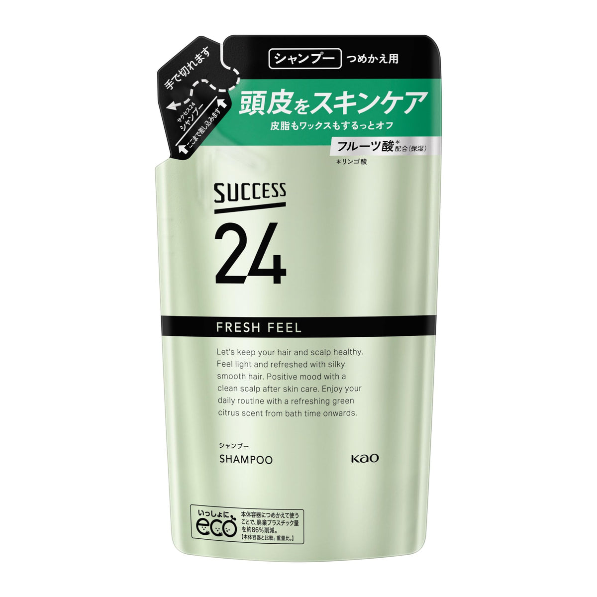Success 24 Fresh Feel Shampoo, Scalp Skin Care with Fruit Acid, Green Citrus Scent, 400 mL Pump or 320 mL Refill