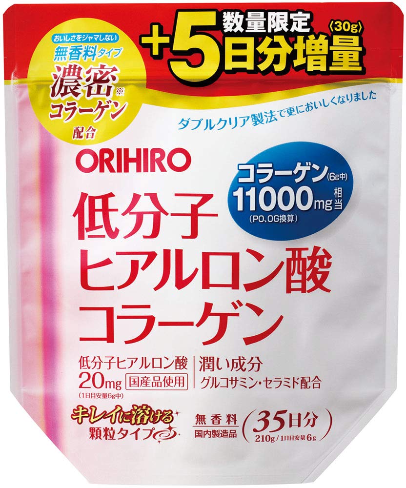 Orihiro Hyaluronic Acid and Collagen Powder, 180 g Pouch, 30 Days